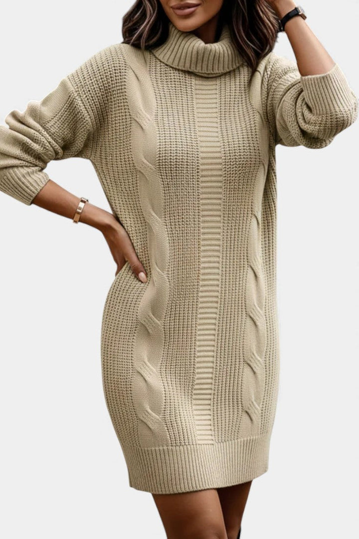Ruchamit - Rochie Simplă Din Tricot cu Guler înalt