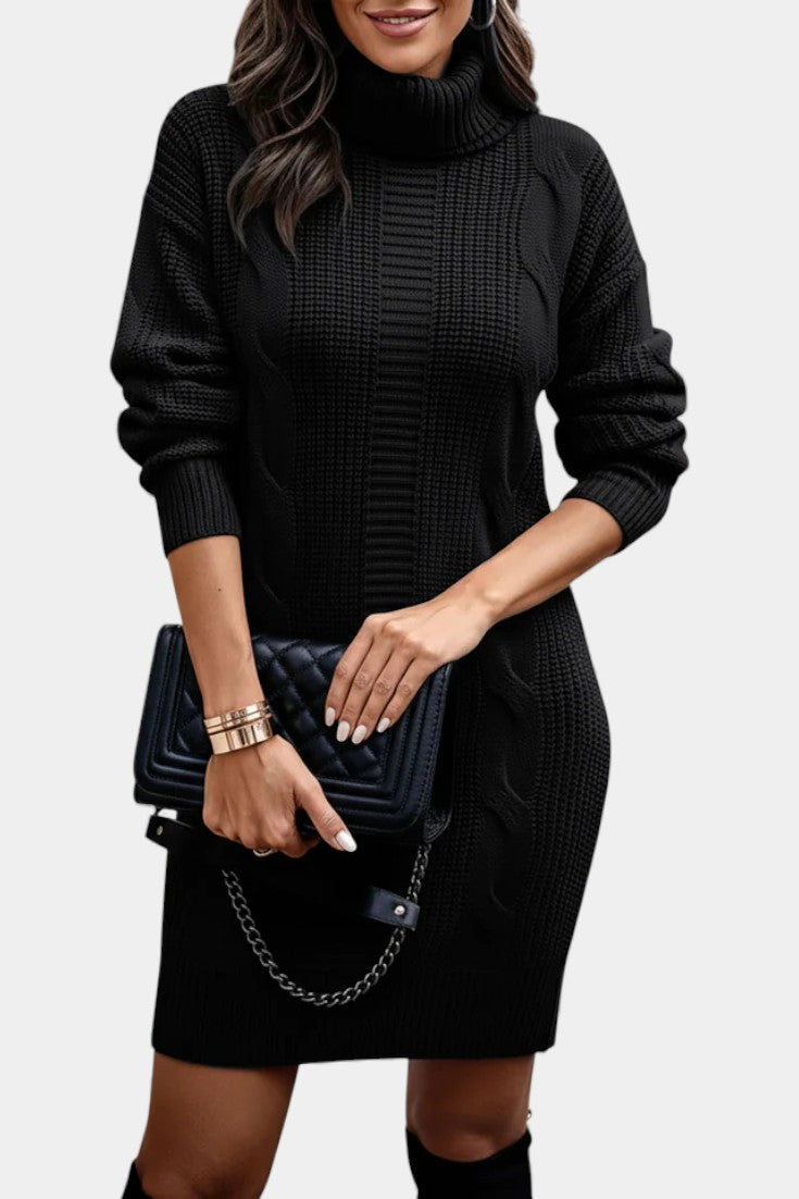 Ruchamit - Rochie Simplă Din Tricot cu Guler înalt