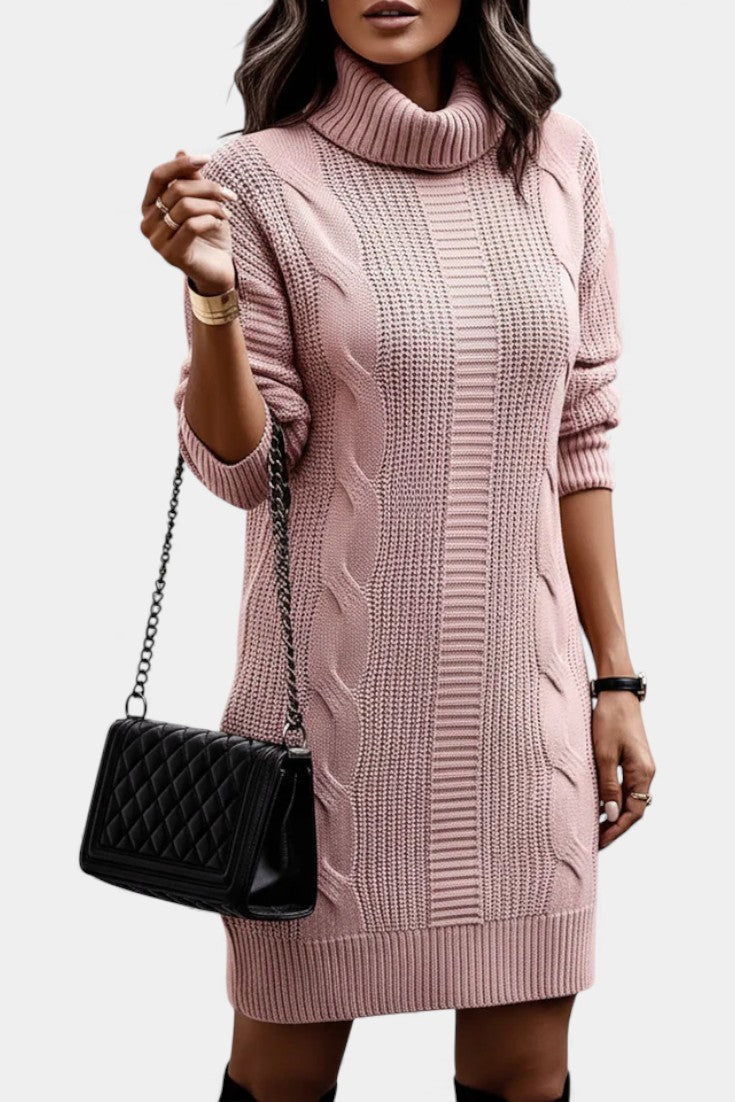 Ruchamit - Rochie Simplă Din Tricot cu Guler înalt