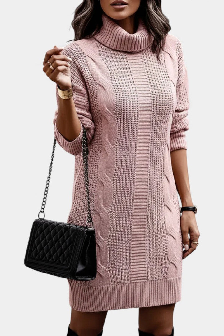 Ruchamit - Rochie Simplă Din Tricot cu Guler înalt