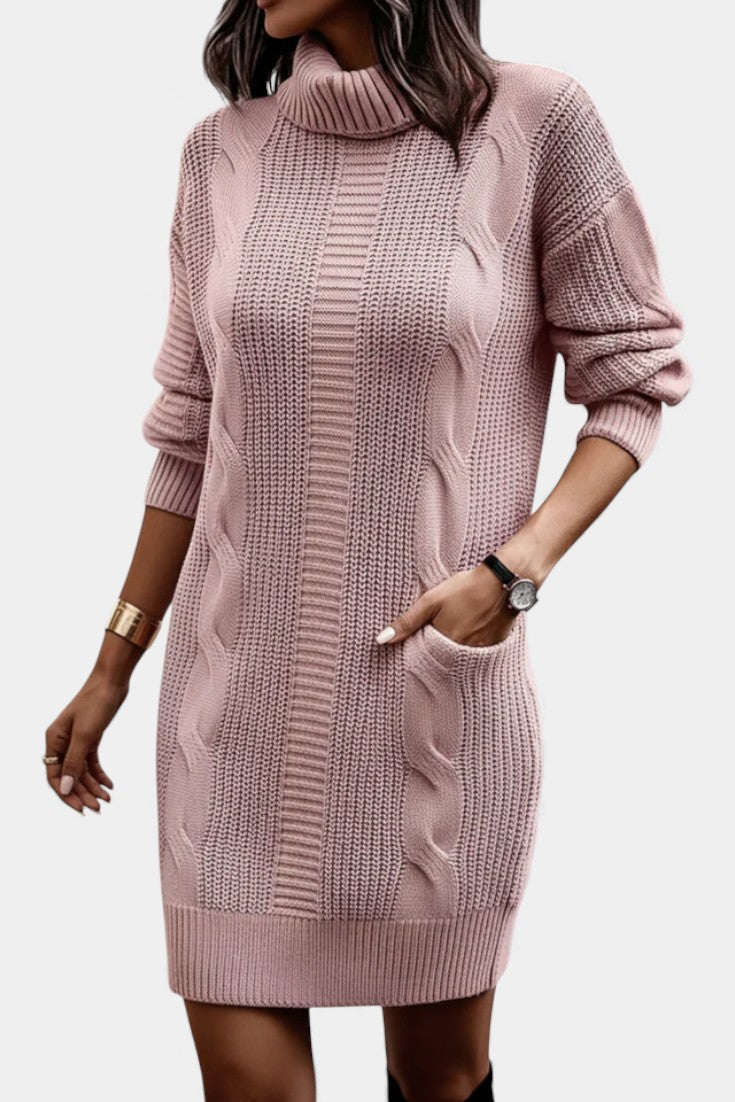 Ruchamit - Rochie Simplă Din Tricot cu Guler înalt