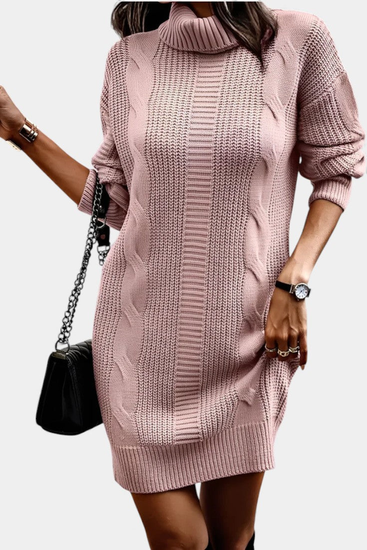 Ruchamit - Rochie Simplă Din Tricot cu Guler înalt