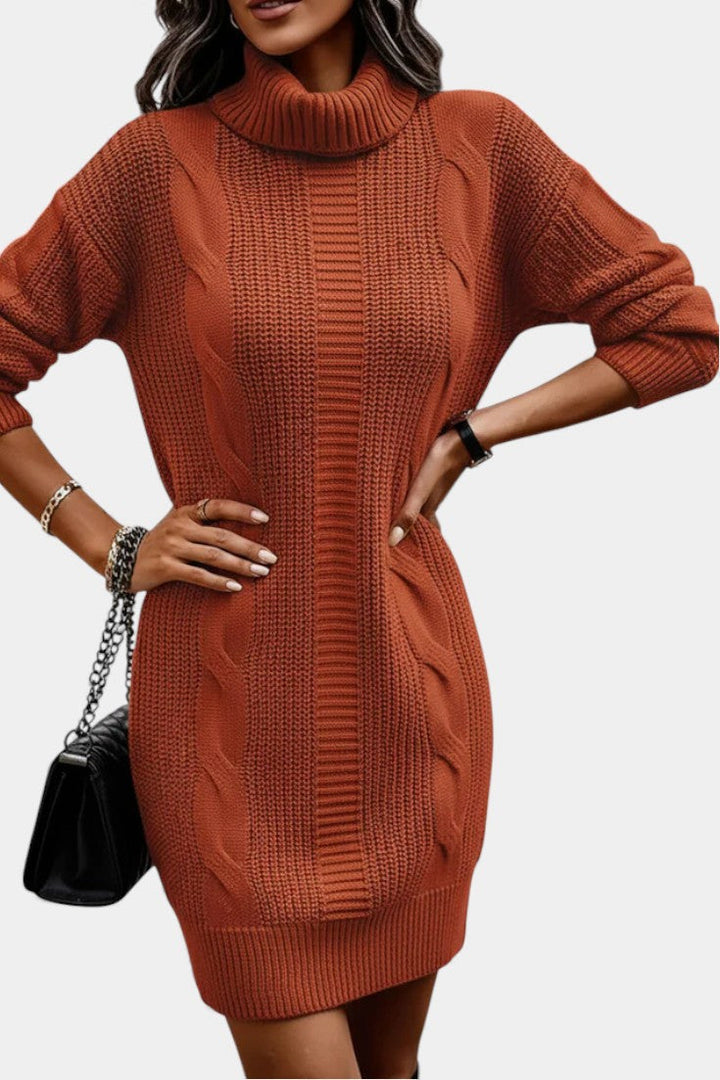 Ruchamit - Rochie Simplă Din Tricot cu Guler înalt