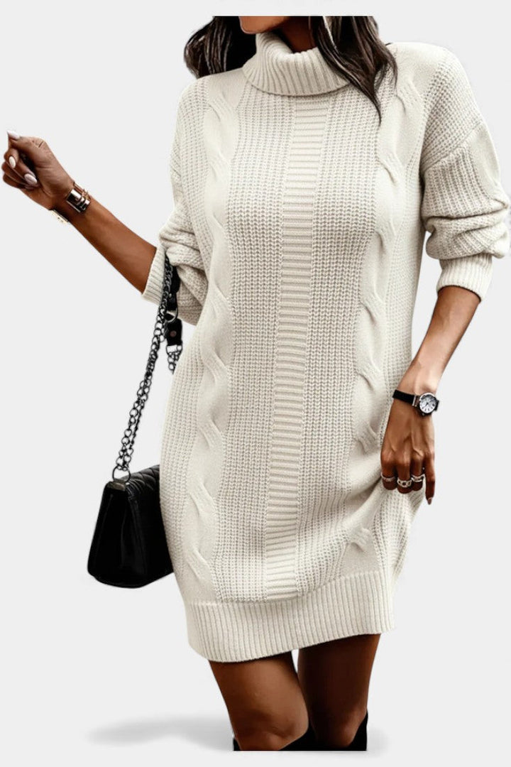 Ruchamit - Rochie Simplă Din Tricot cu Guler înalt