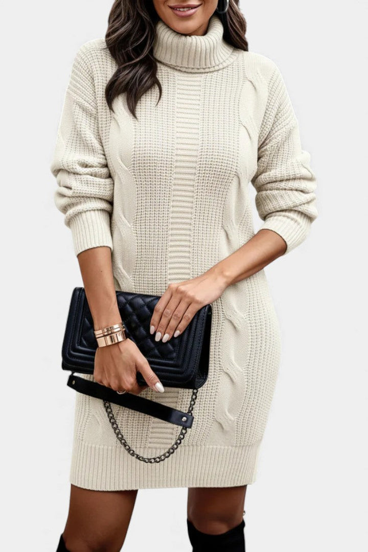 Ruchamit - Rochie Simplă Din Tricot cu Guler înalt