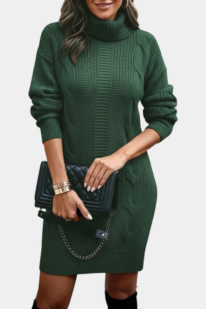 Ruchamit - Rochie Simplă Din Tricot cu Guler înalt
