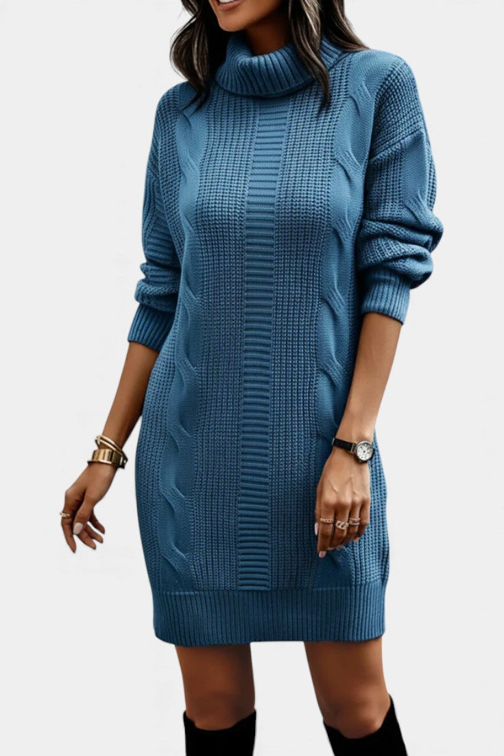 Ruchamit - Rochie Simplă Din Tricot cu Guler înalt