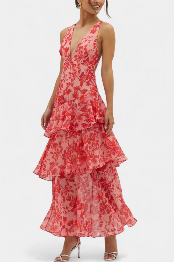 Kensie - Rochie Din Sifon Cu Decolteu In V Si Straturi Fluide