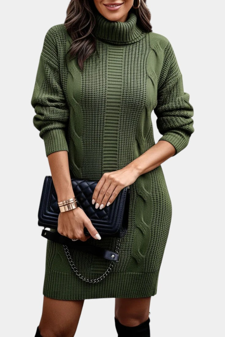 Ruchamit - Rochie Simplă Din Tricot cu Guler înalt