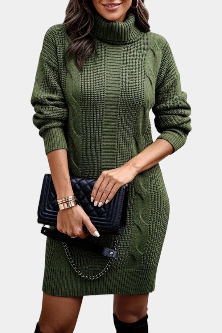 Ruchamit - Rochie Simplă Din Tricot cu Guler înalt