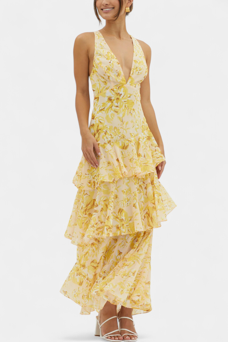 Kensie - Rochie Din Sifon Cu Decolteu In V Si Straturi Fluide