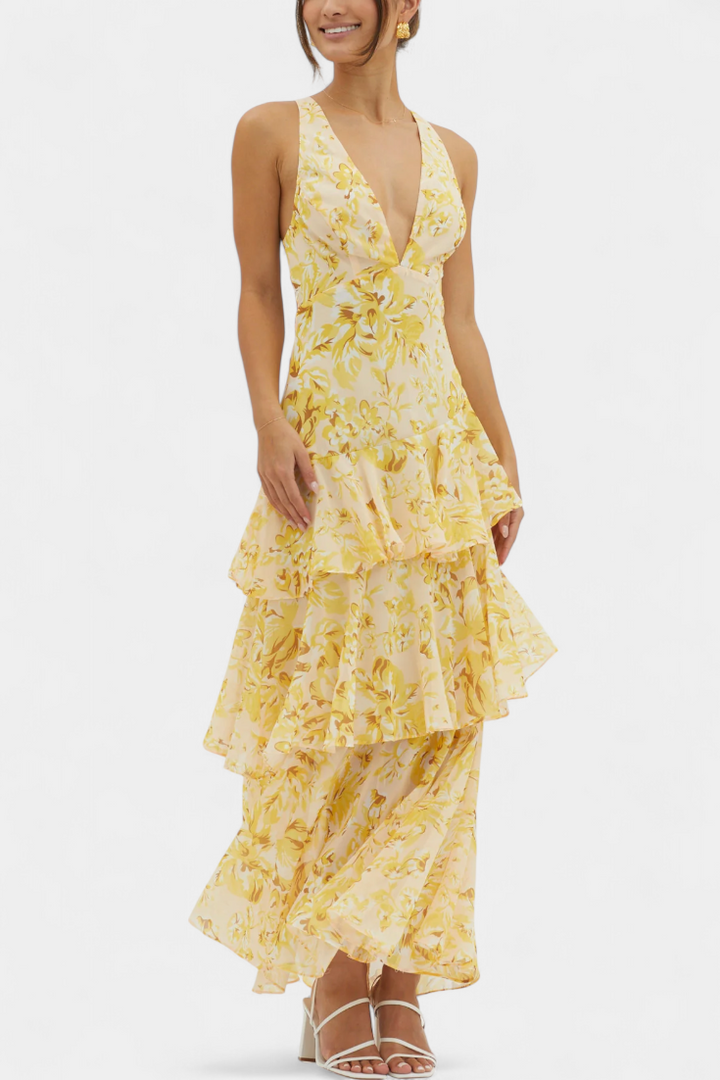 Kensie - Rochie Din Sifon Cu Decolteu In V Si Straturi Fluide