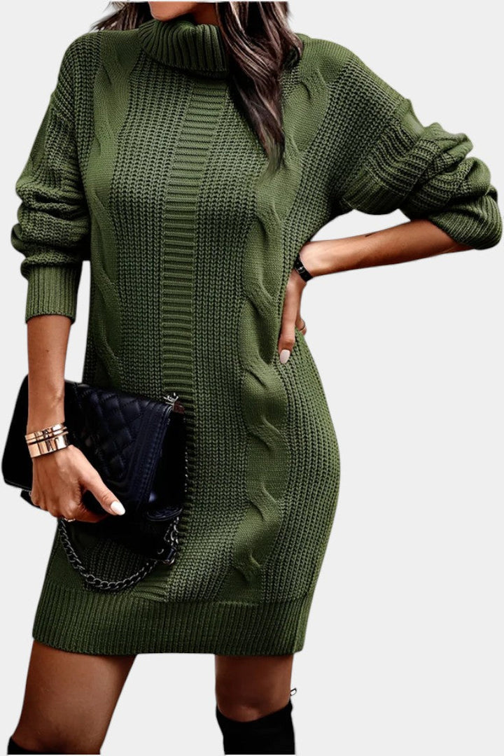 Ruchamit - Rochie Simplă Din Tricot cu Guler înalt