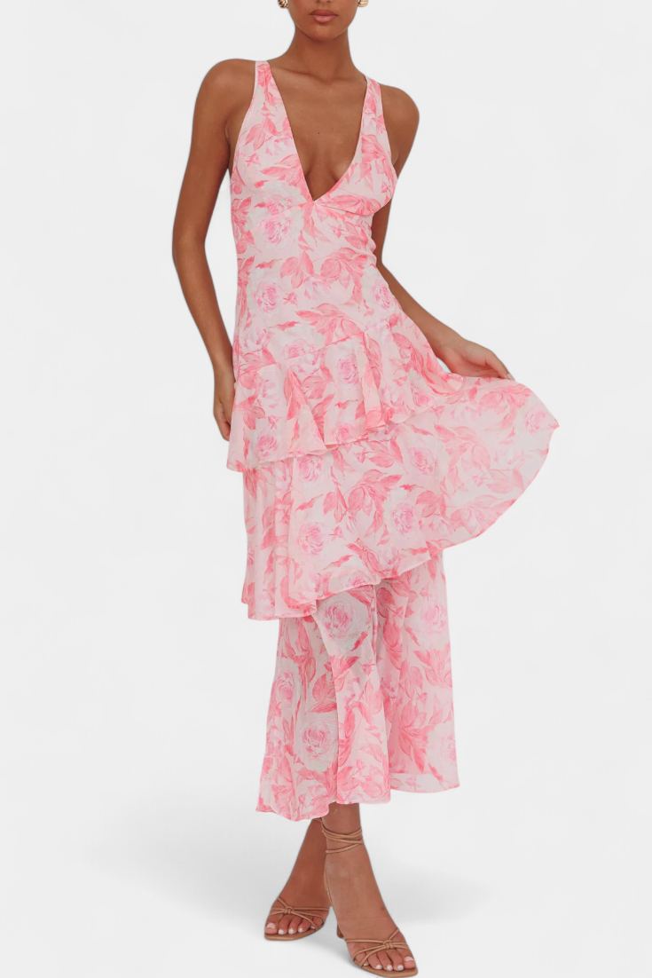 Kensie - Rochie Din Sifon Cu Decolteu In V Si Straturi Fluide