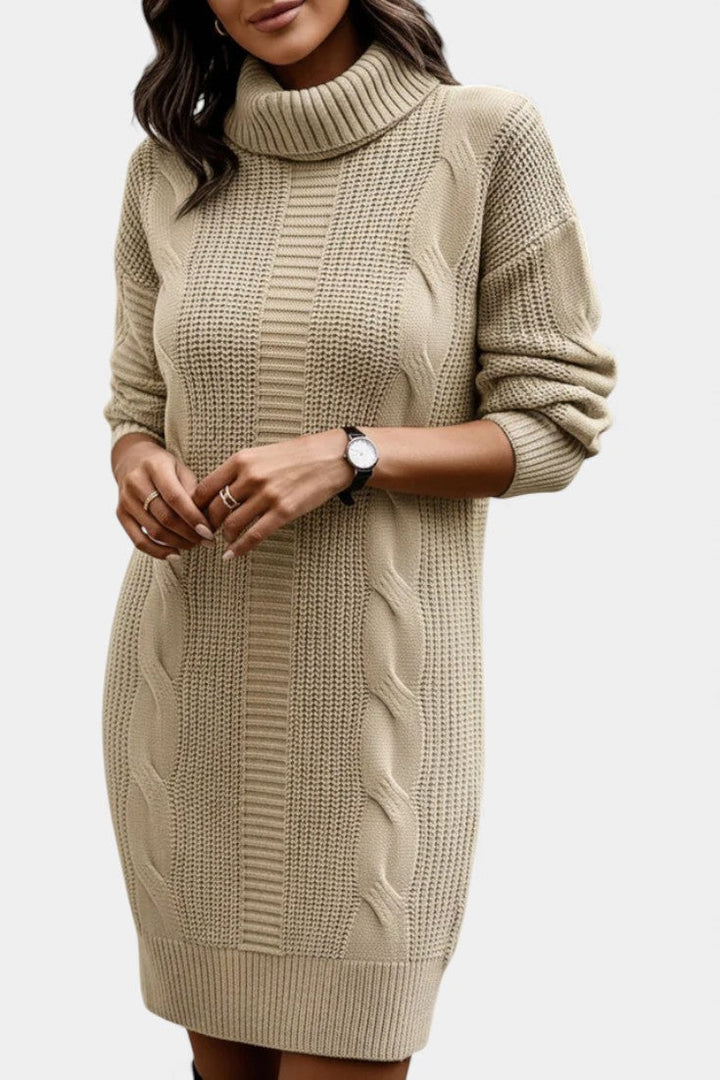 Ruchamit - Rochie Simplă Din Tricot cu Guler înalt