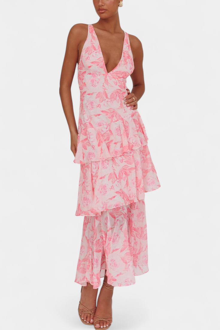 Kensie - Rochie Din Sifon Cu Decolteu In V Si Straturi Fluide