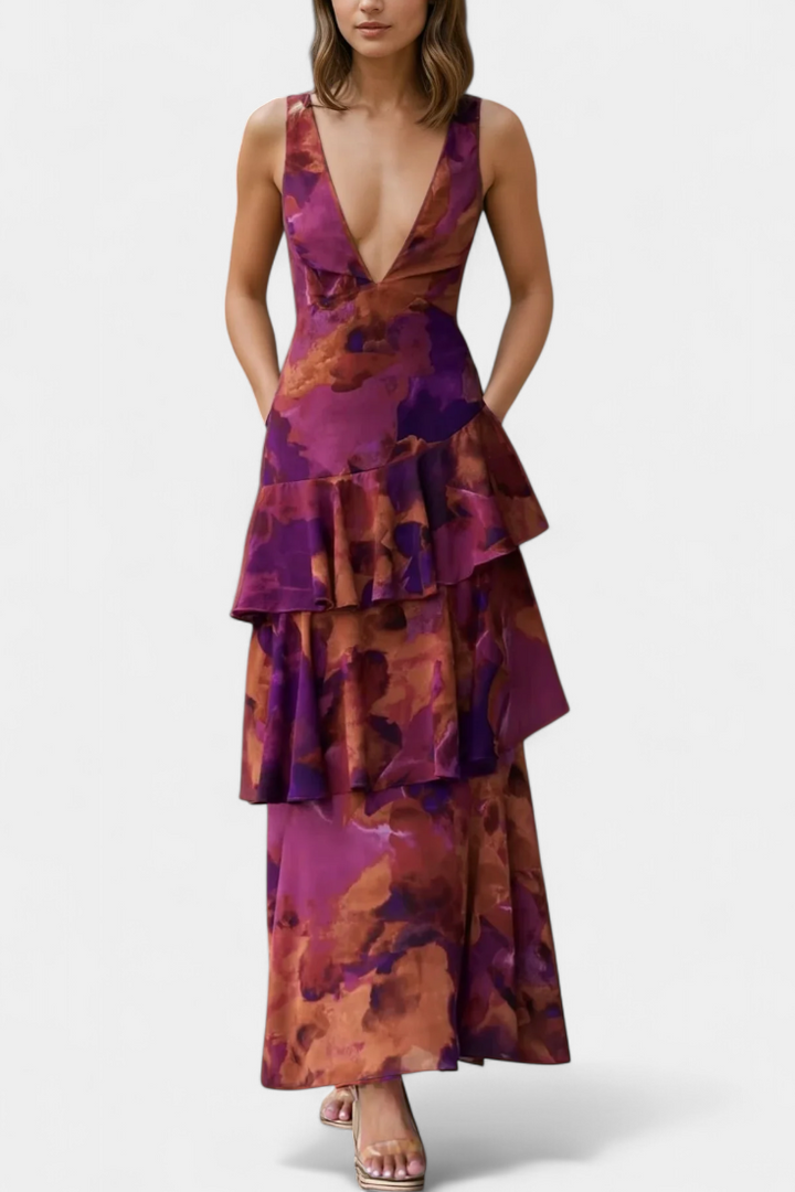 Kensie - Rochie Din Sifon Cu Decolteu In V Si Straturi Fluide