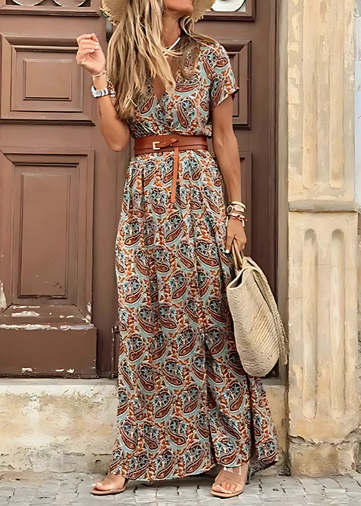 Briony - Rochie Lungă Cu Imprimeu Paisley Elegant Si Curea