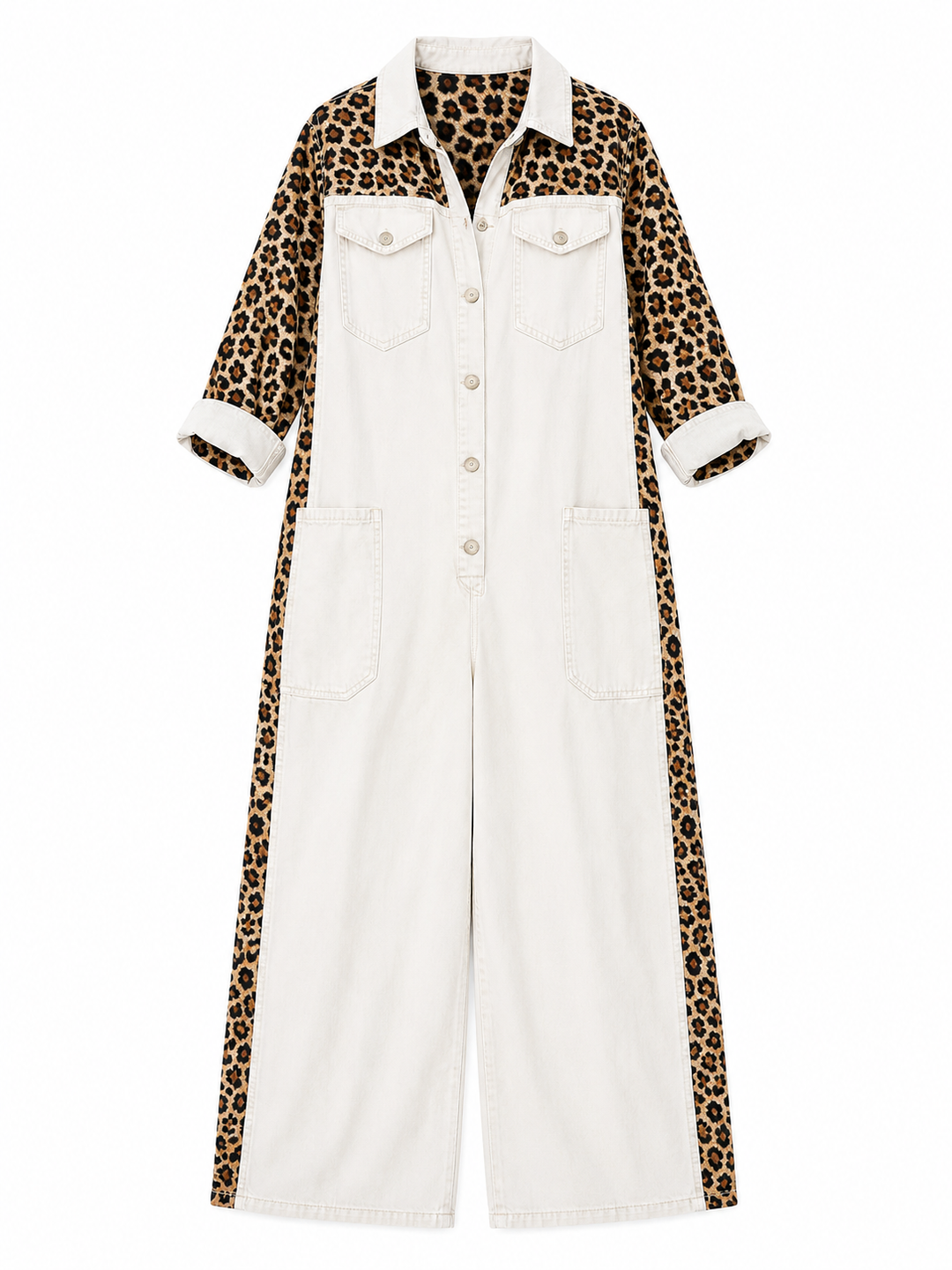 Yasmeen - Salopetă Ușoară Din Denim Cu Imprimeu Leopard
