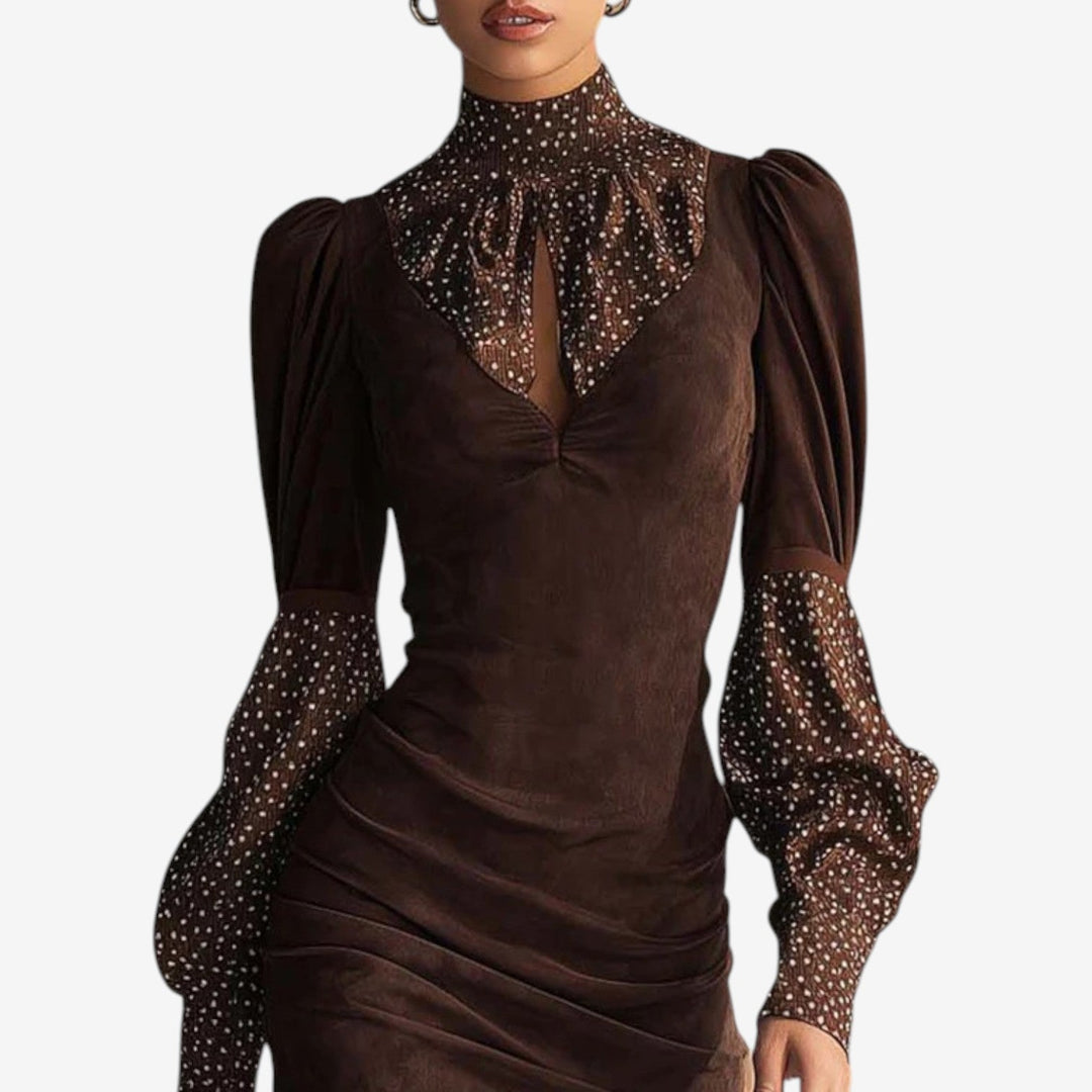 Hanneli - Rochie Mini Mulată Cu Guler înalt