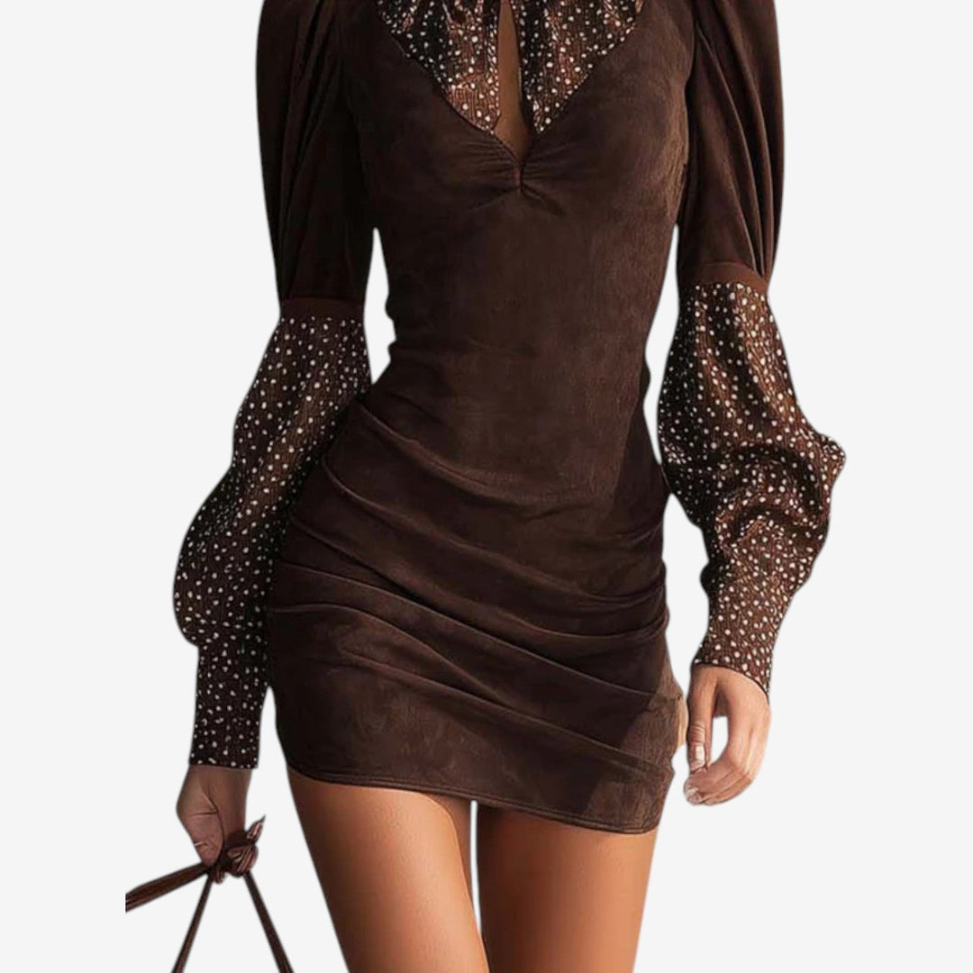 Hanneli - Rochie Mini Mulată Cu Guler înalt