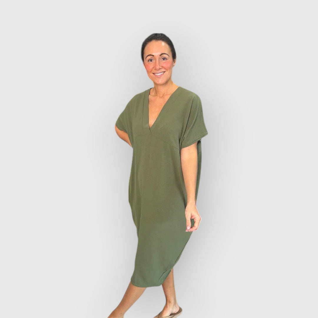 Aveline - Rochie Midi Cu Mâneci Scurte