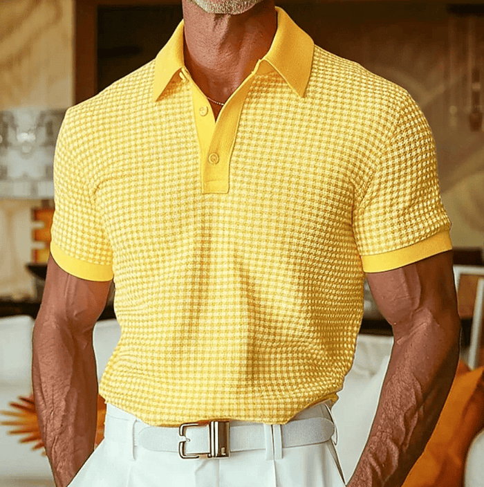 Ishaan - Tricou Polo Cu Textură Și Model În Carouri