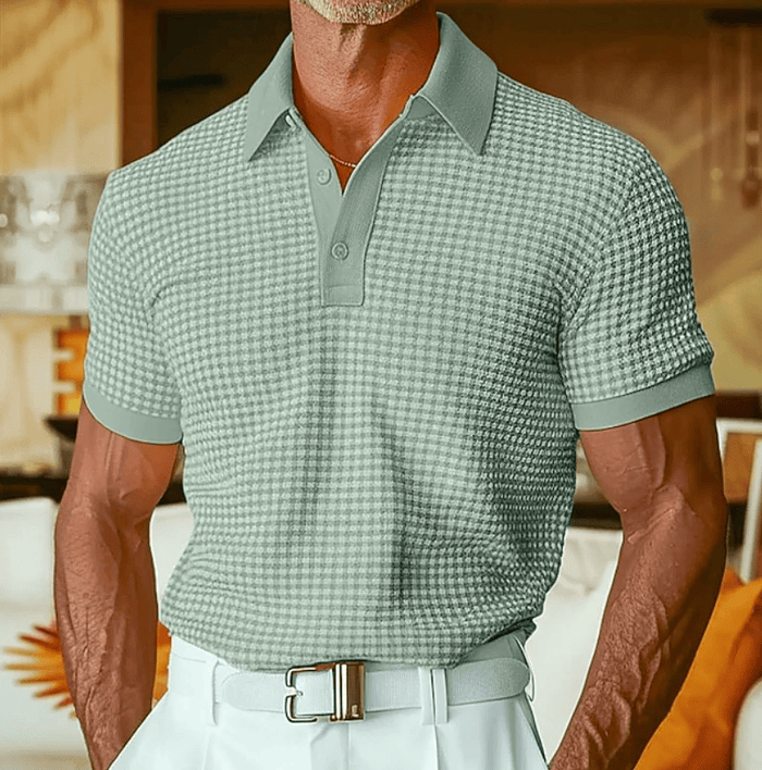 Ishaan - Tricou Polo Cu Textură Și Model În Carouri