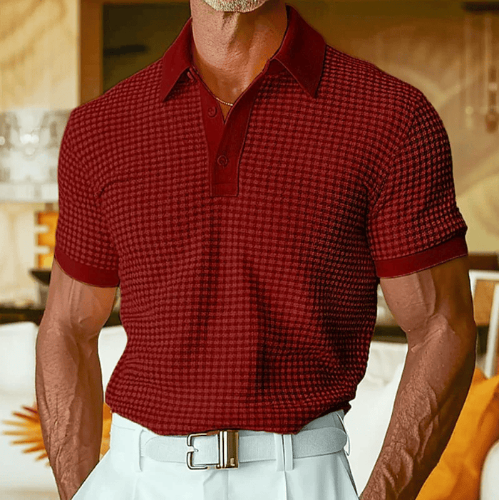 Ishaan - Tricou Polo Cu Textură Și Model În Carouri