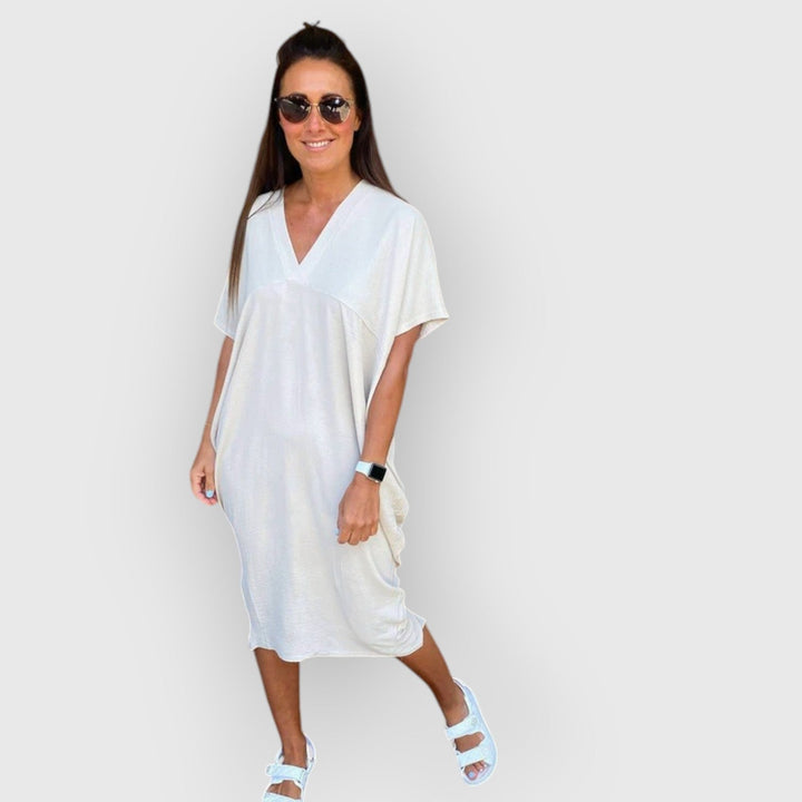 Aveline - Rochie Midi Cu Mâneci Scurte
