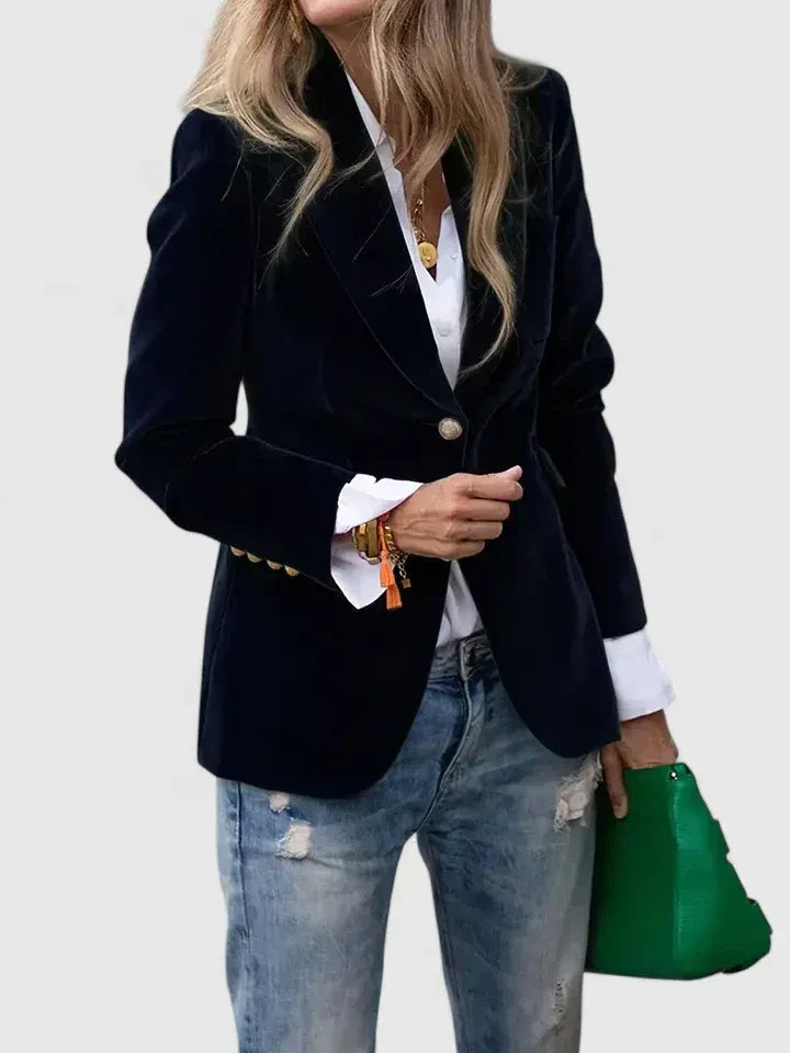 Dagmara - Blazer Din Catifea Cu Un Rând De Nasturi
