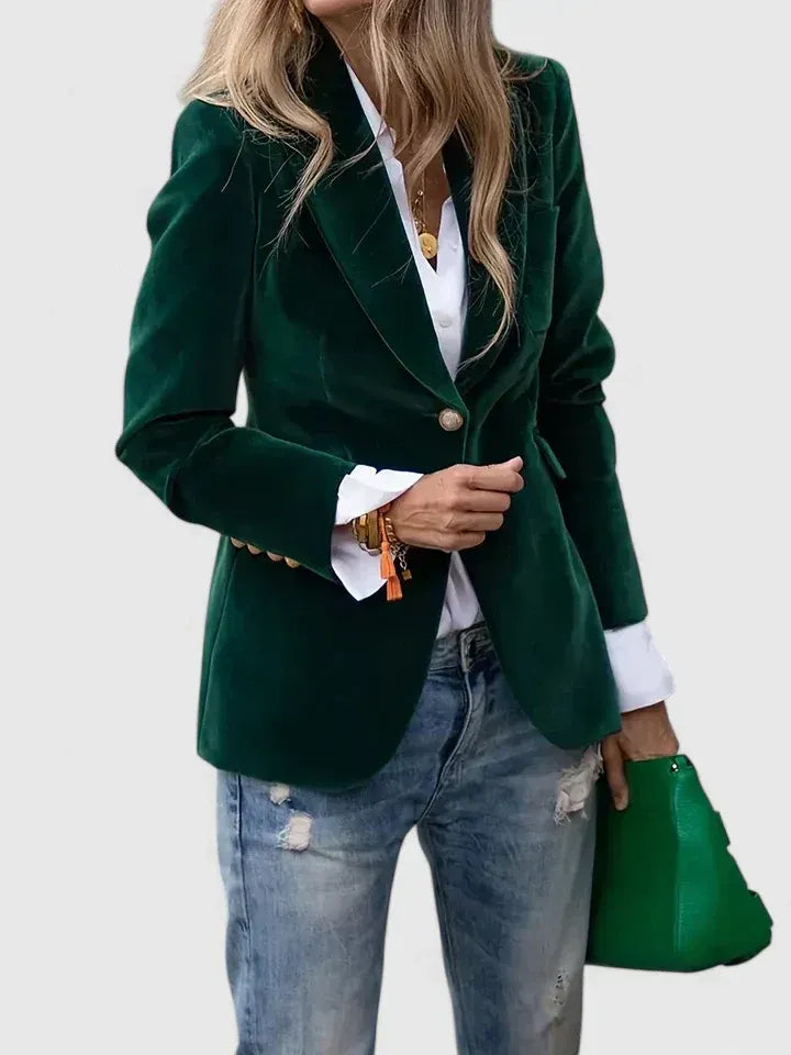 Dagmara - Blazer Din Catifea Cu Un Rând De Nasturi