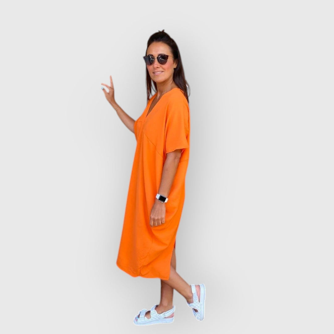 Aveline - Rochie Midi Cu Mâneci Scurte