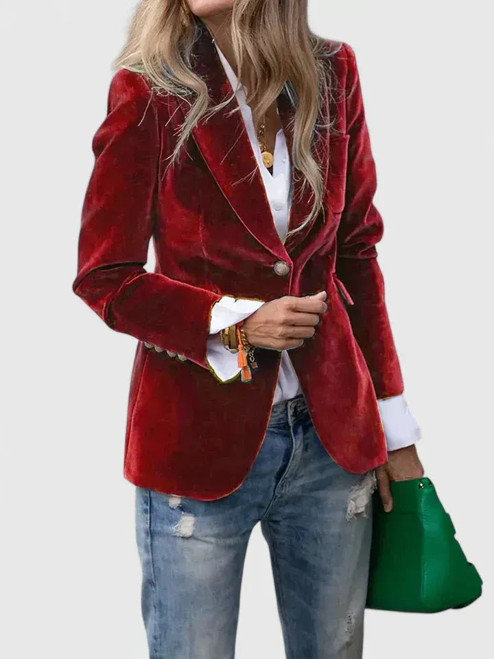 Dagmara - Blazer Din Catifea Cu Un Rând De Nasturi