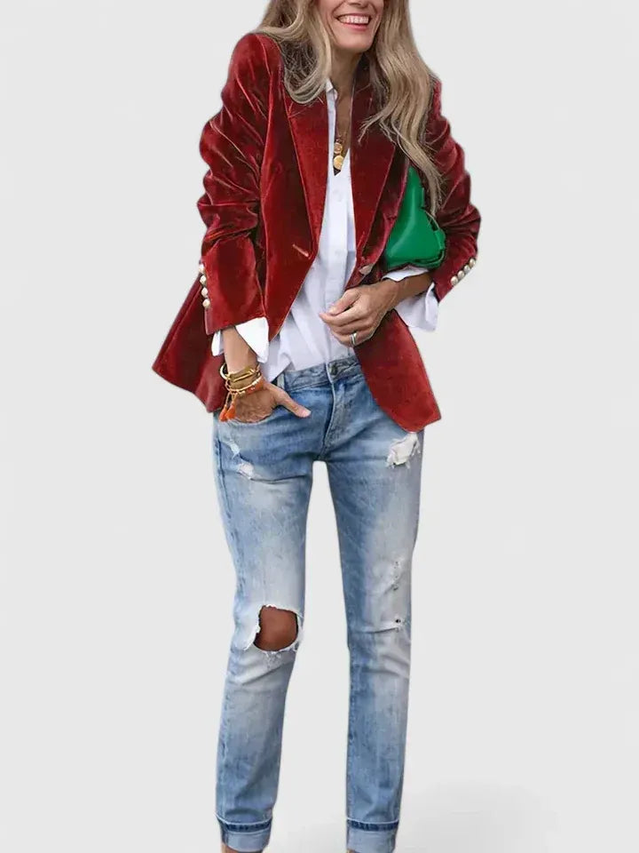 Dagmara - Blazer Din Catifea Cu Un Rând De Nasturi