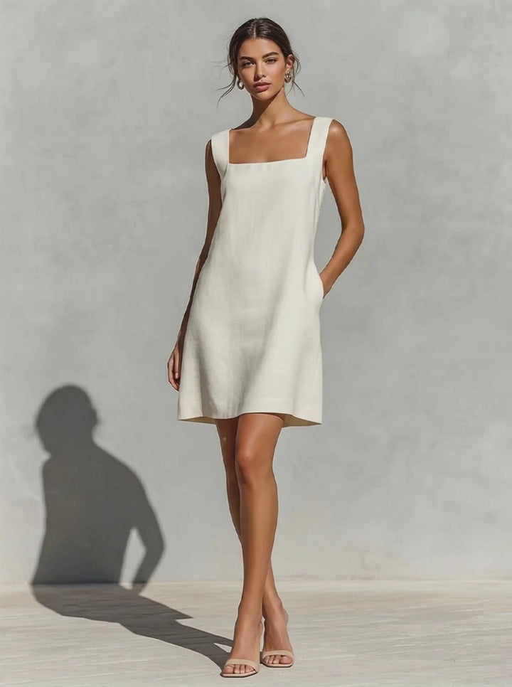Loren - Rochie Mini Fără Mâneci, cu Croi în A