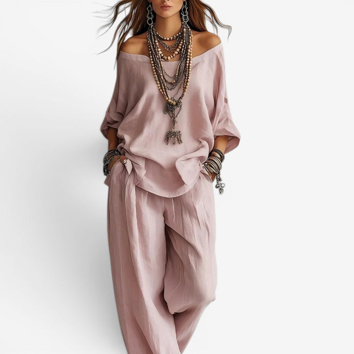 Shompa - Set Compus Din Un Top Oversized Cu Umerii Goi Și Pantaloni Cu Croi Larg