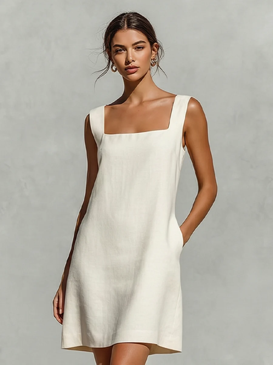 Loren - Rochie Mini Fără Mâneci, cu Croi în A