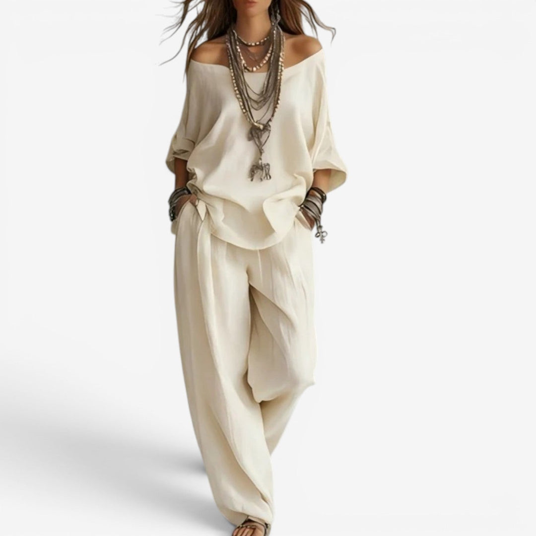 Shompa - Set Compus Din Un Top Oversized Cu Umerii Goi Și Pantaloni Cu Croi Larg
