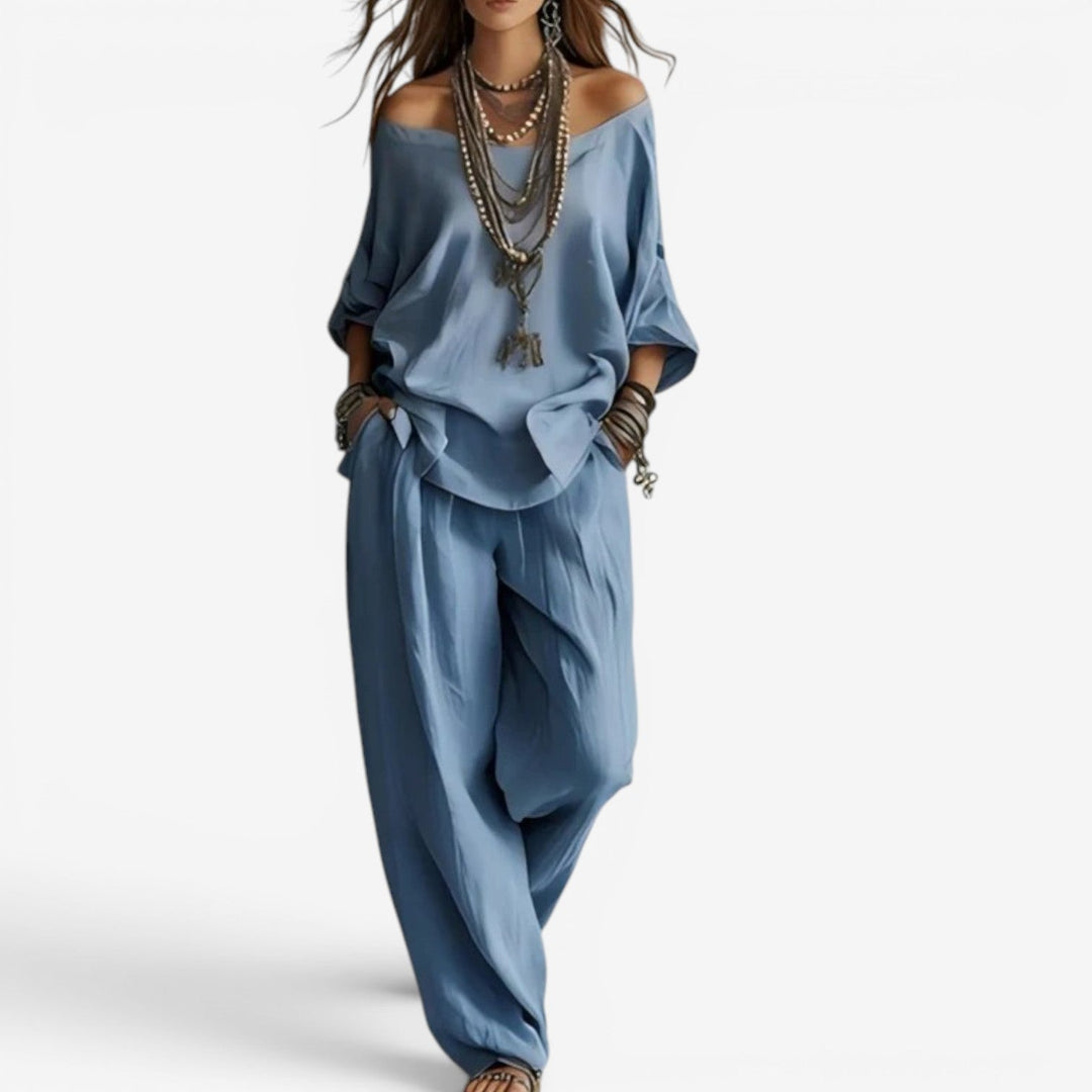 Shompa - Set Compus Din Un Top Oversized Cu Umerii Goi Și Pantaloni Cu Croi Larg