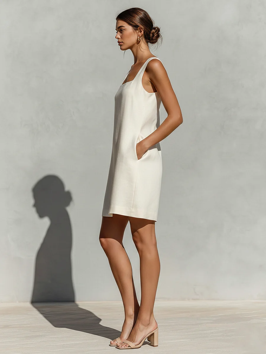 Loren - Rochie Mini Fără Mâneci, cu Croi în A