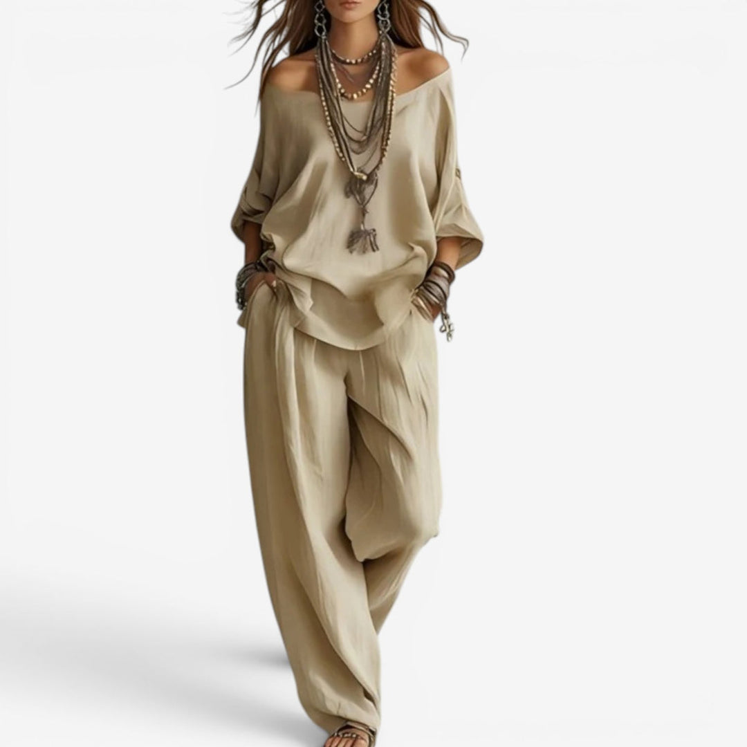 Shompa - Set Compus Din Un Top Oversized Cu Umerii Goi Și Pantaloni Cu Croi Larg