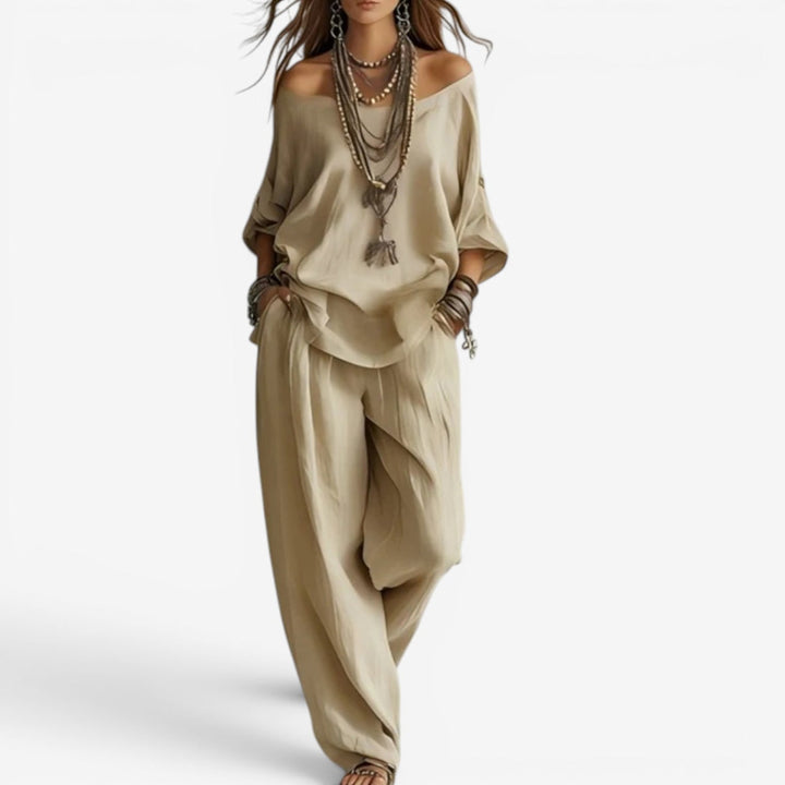 Shompa - Set Compus Din Un Top Oversized Cu Umerii Goi Și Pantaloni Cu Croi Larg