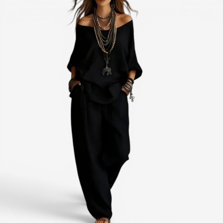 Shompa - Set Compus Din Un Top Oversized Cu Umerii Goi Și Pantaloni Cu Croi Larg