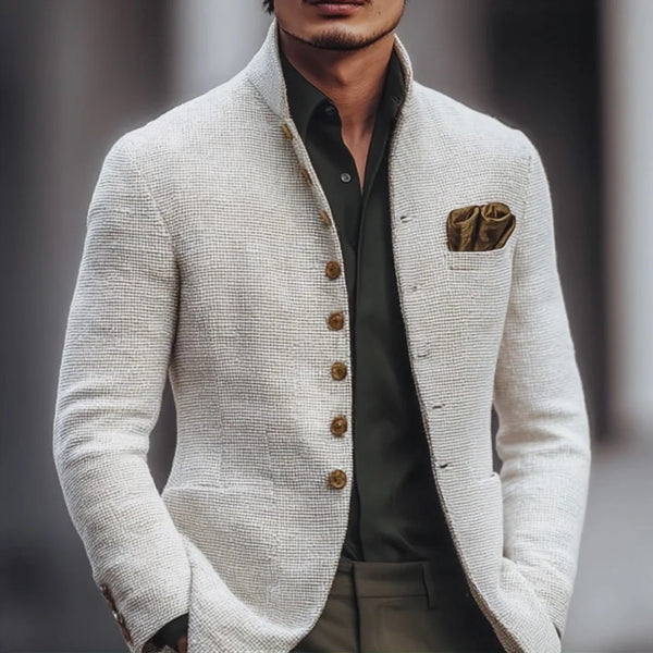 Artjom - Jachetă Casual Din Tweed Simplu, Cu Guler înalt