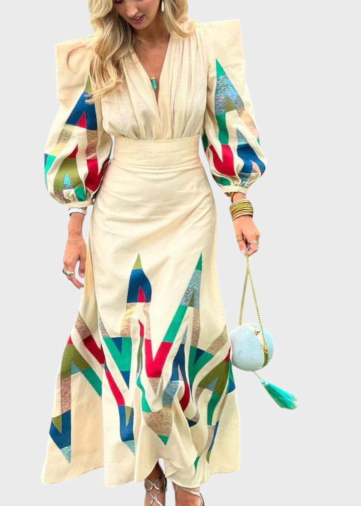 Eleni - Set din 2 Piese cu Decolteu în V și Imprimeu