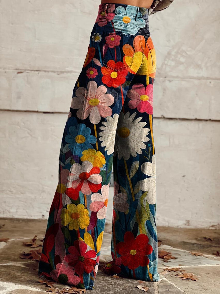 BRENNA - Pantaloni Largi Cu Imprimeu Floral