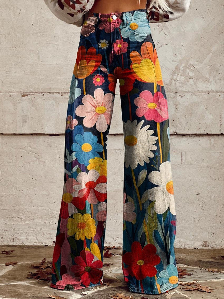 BRENNA - Pantaloni Largi Cu Imprimeu Floral