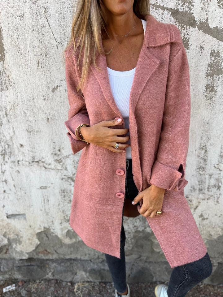 Baylea - Palton Lung Casual Din Lână Cu Un Singur Rând De Nasturi și Revere