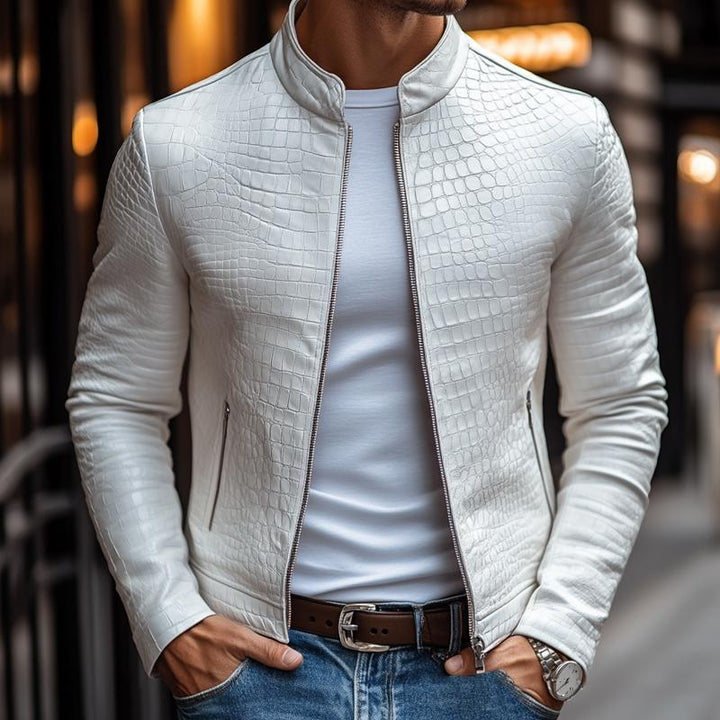 Oscar - Jacheta Elegantă Din Piele cu Fermoar și Model cu Pietre